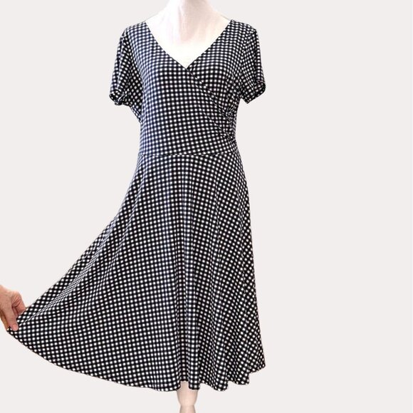 Kaileigh Slinky Knit Dress Gingham Check Blue White S - Picture 1 of 7